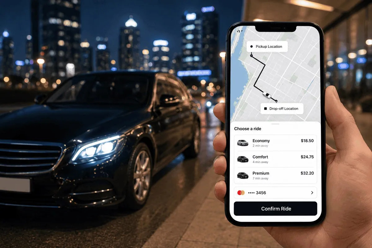Uber clone ride booking screen